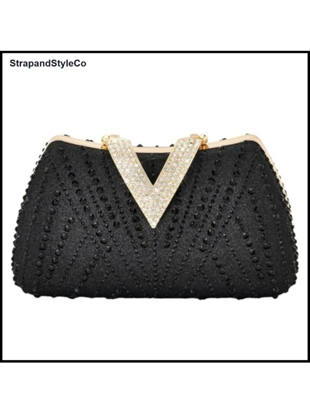 Rhinestone Glitter Clutch Purse Evening Bag with Chain Strap
